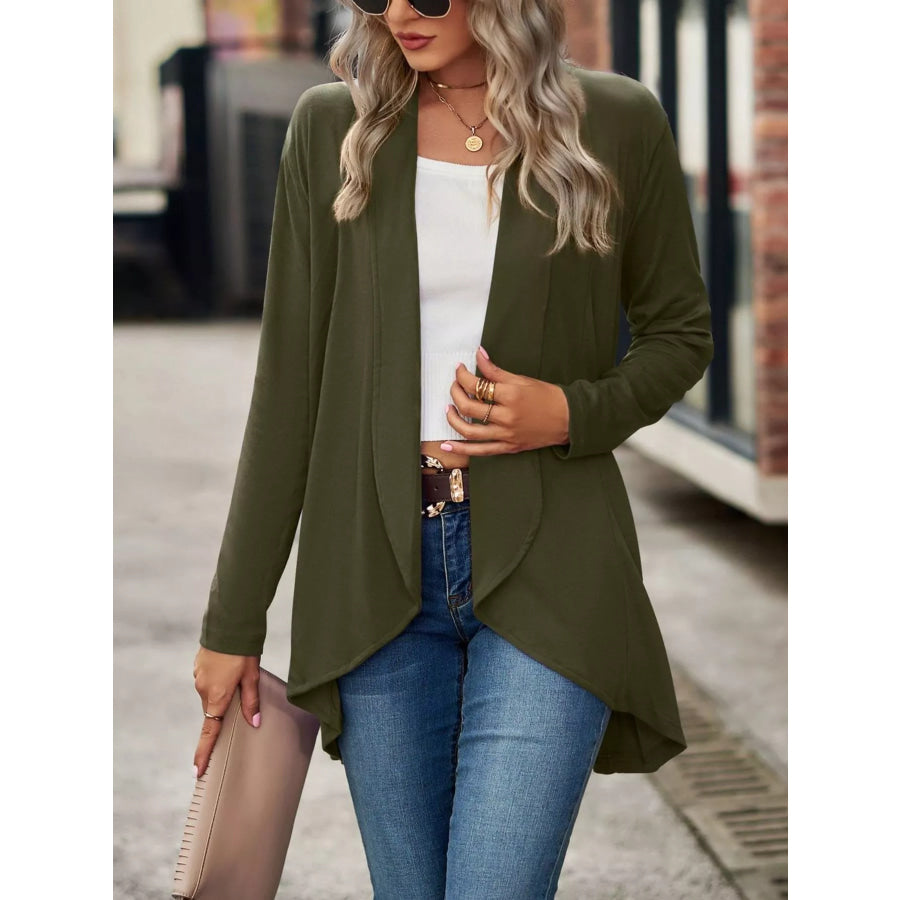 Open-Front Dropped Shoulder Cardigan Army Green / S Apparel and Accessories