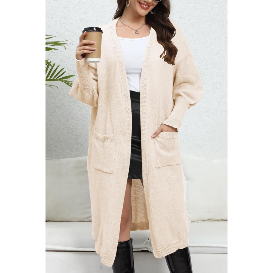 Open Front Dropped Shoulder Cardigan Beige / One Size