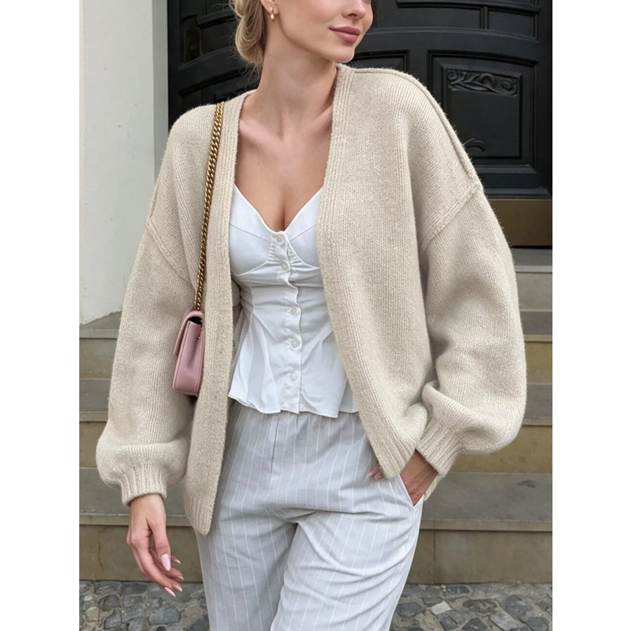Open Front Dropped Shoulder Cardigan Beige / S Apparel and Accessories