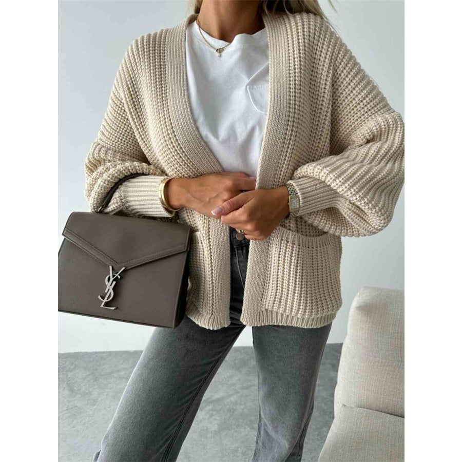 Open Front Dropped Shoulder Cardigan Beige / S