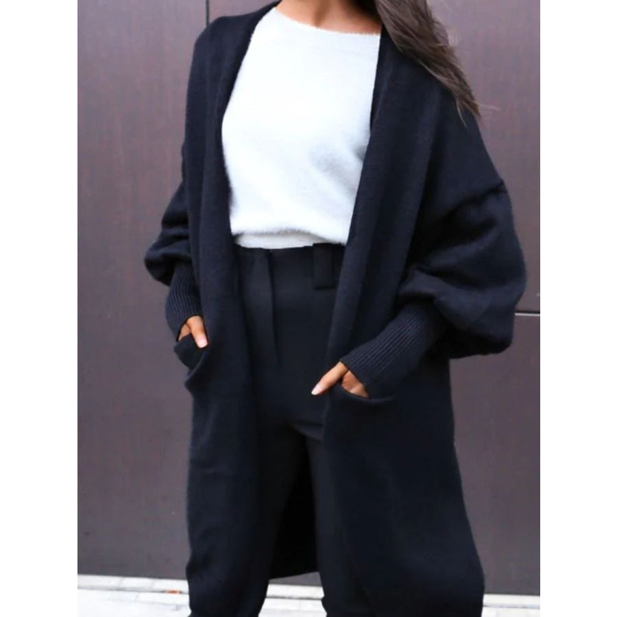 Open Front Dropped Shoulder Cardigan Black / S Apparel and Accessories