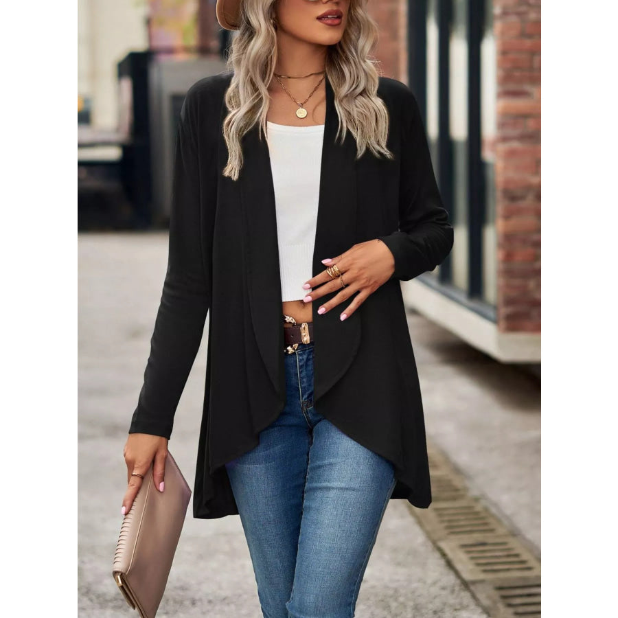 Open-Front Dropped Shoulder Cardigan Black / S Apparel and Accessories