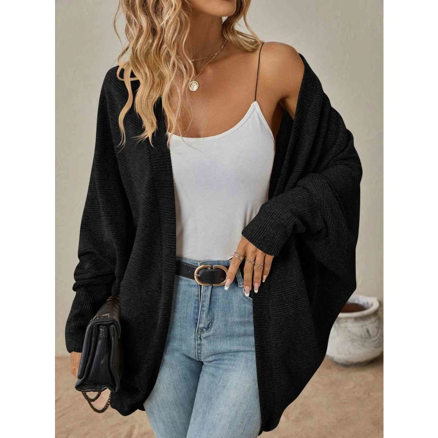 Open Front Dropped Shoulder Cardigan Black / S