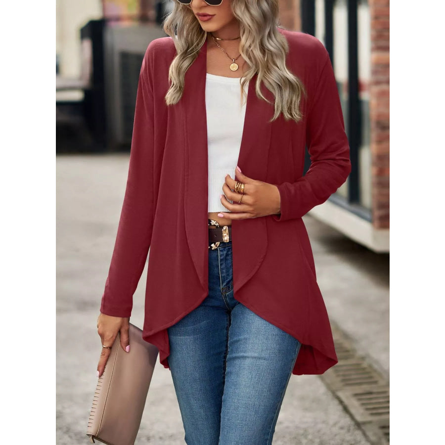 Open-Front Dropped Shoulder Cardigan Burgundy / S Apparel and Accessories