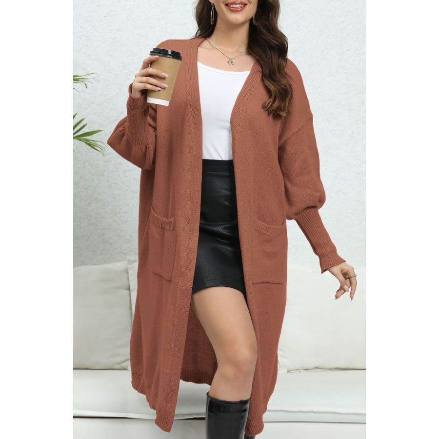 Open Front Dropped Shoulder Cardigan Caramel / One Size