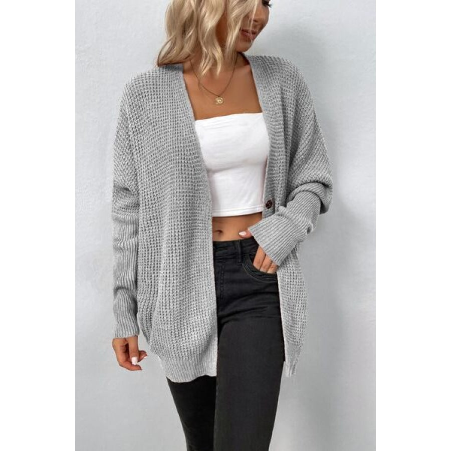 Open Front Dropped Shoulder Cardigan Charcoal / S Clothing