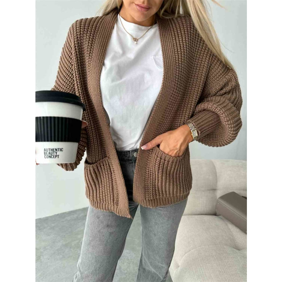 Open Front Dropped Shoulder Cardigan Coffee Brown / S