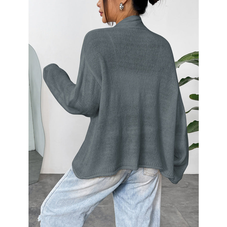 Open Front Dropped Shoulder Cardigan Dark Gray / S Apparel and Accessories