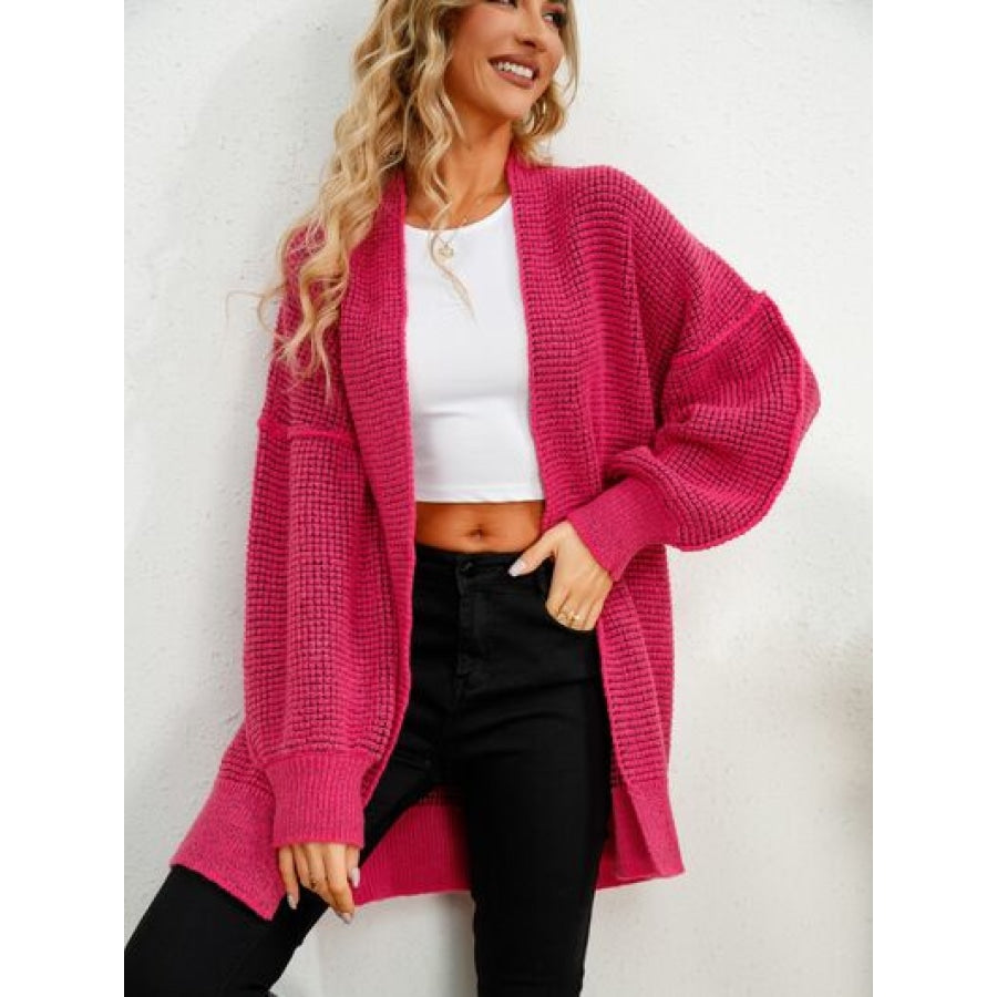 Open Front Dropped Shoulder Cardigan Deep Rose / S Apparel and Accessories