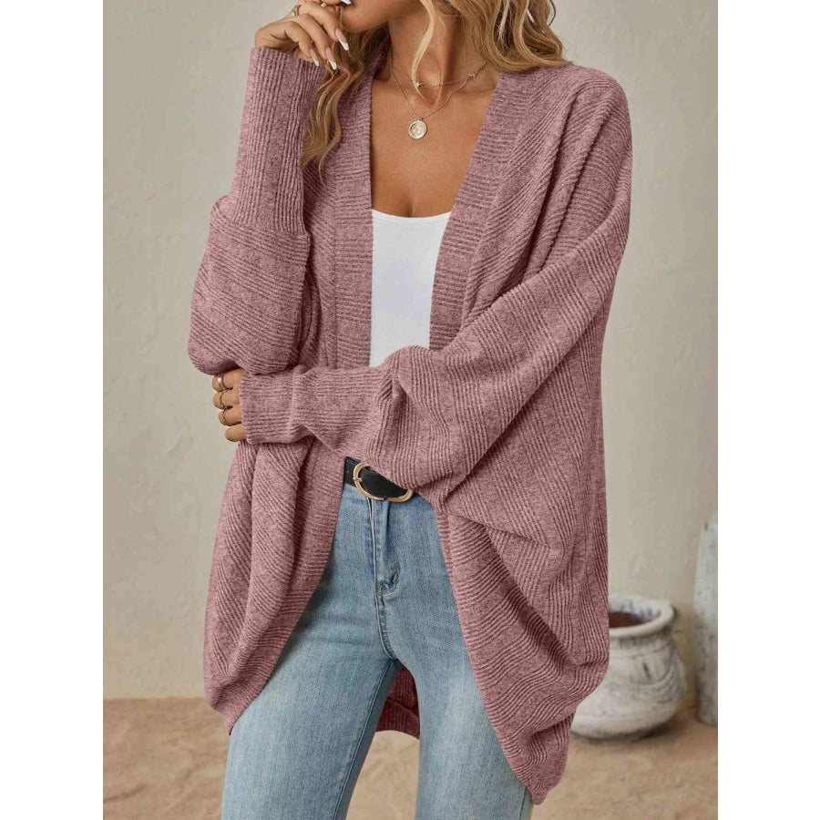 Open Front Dropped Shoulder Cardigan Dusty Pink / S