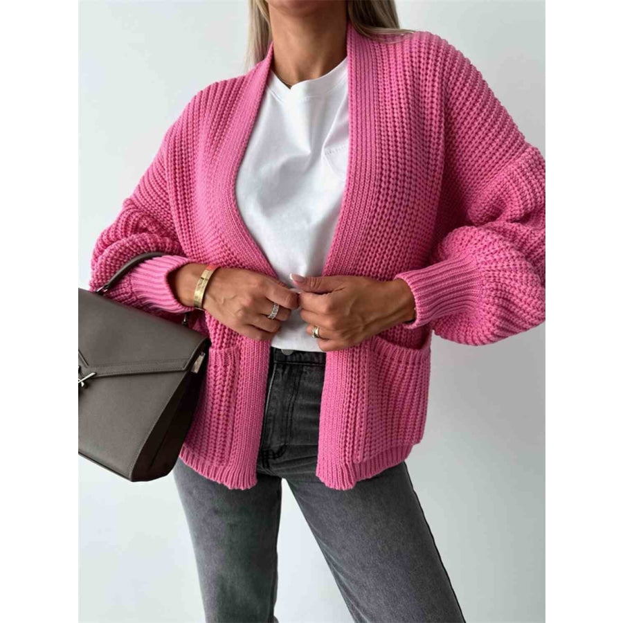 Open Front Dropped Shoulder Cardigan Hot Pink / S