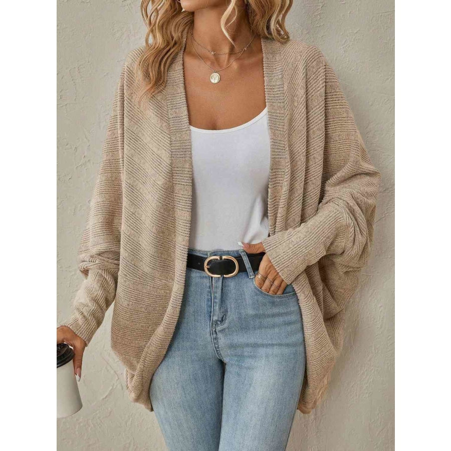 Open Front Dropped Shoulder Cardigan Khaki / S