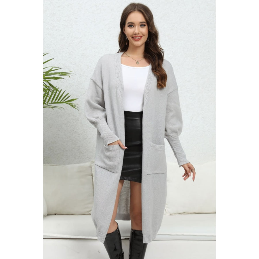 Open Front Dropped Shoulder Cardigan Light Gray / One Size