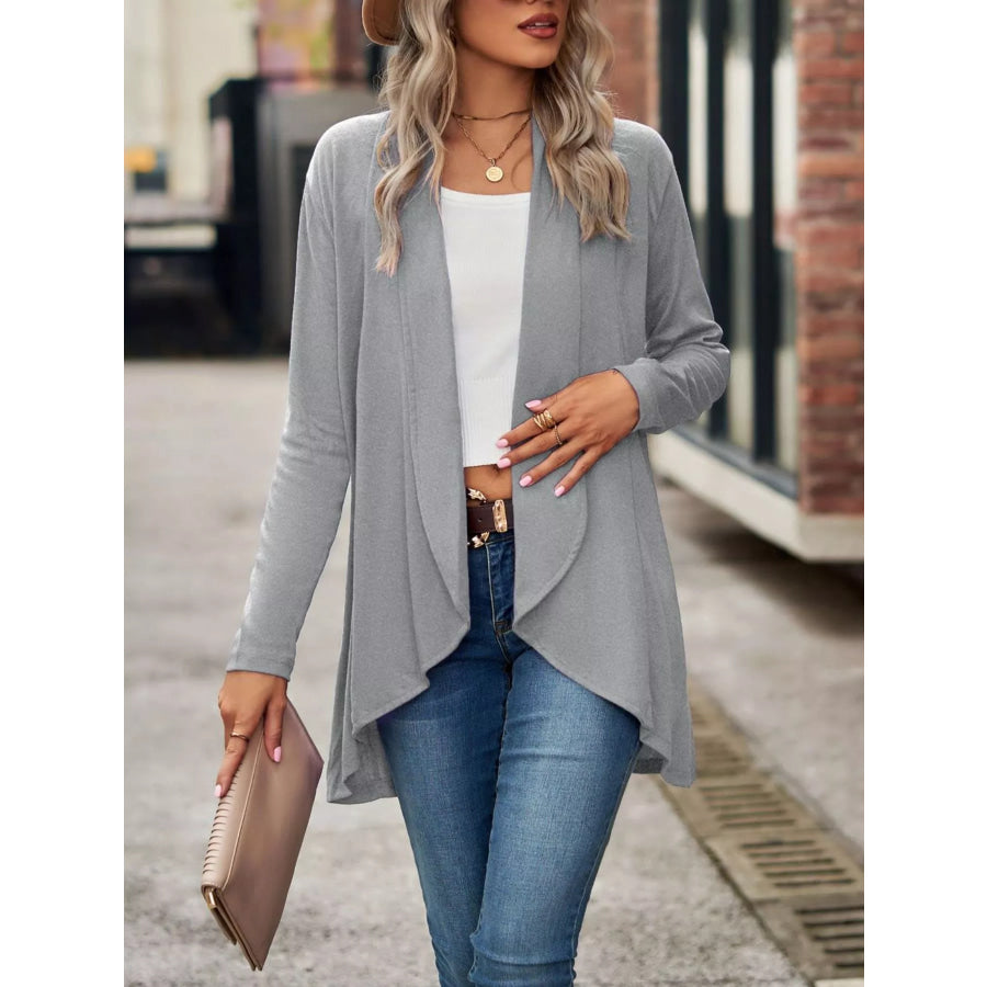 Open-Front Dropped Shoulder Cardigan Light Gray / S Apparel and Accessories