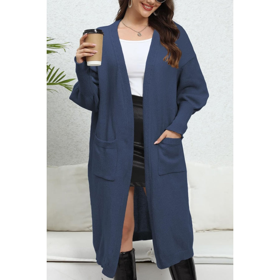 Open Front Dropped Shoulder Cardigan Navy / One Size