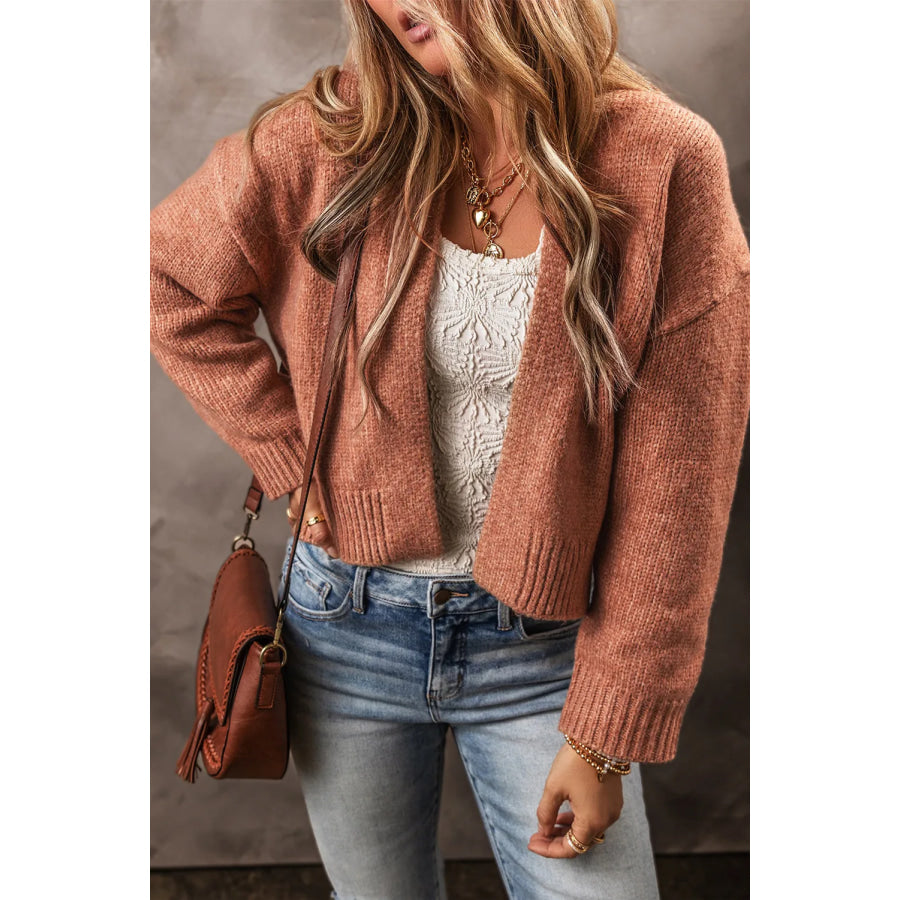 Open Front Dropped Shoulder Cardigan Ochre / S Apparel and Accessories