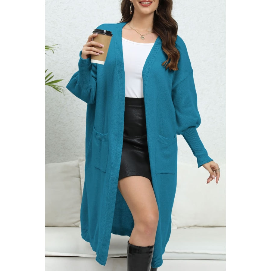 Open Front Dropped Shoulder Cardigan Peacock Blue / One Size