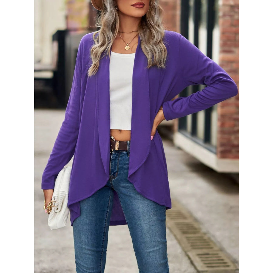Open-Front Dropped Shoulder Cardigan Purple / S Apparel and Accessories