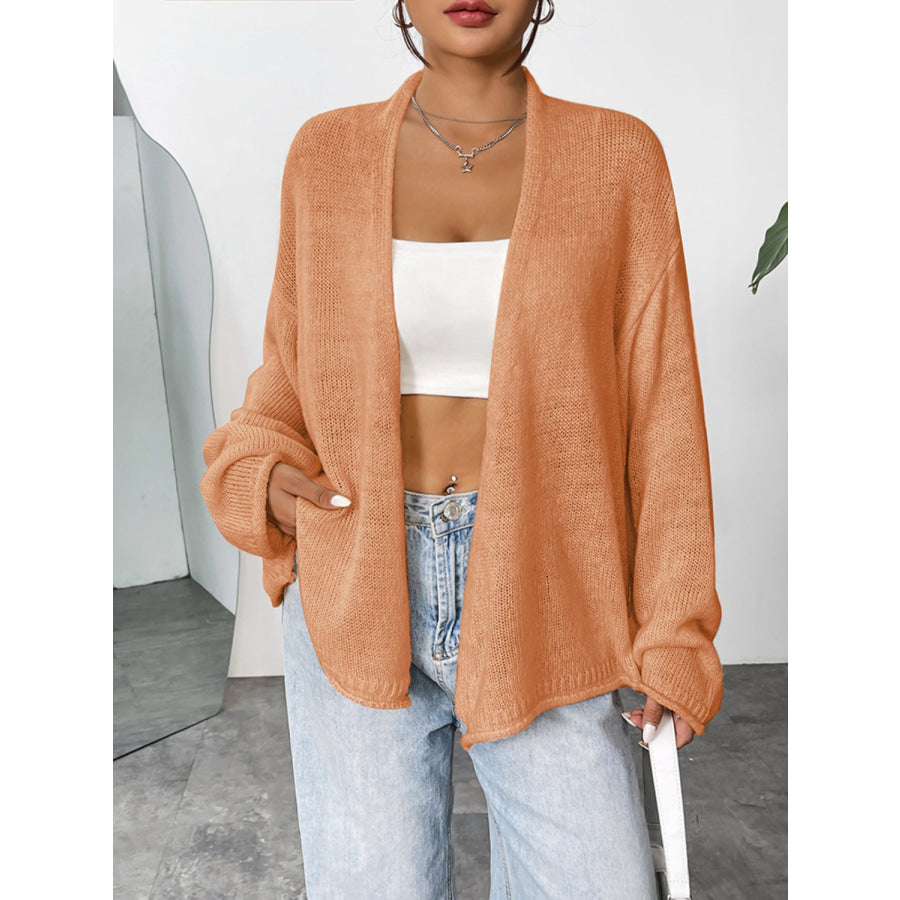 Open Front Dropped Shoulder Cardigan Sherbet / S Apparel and Accessories