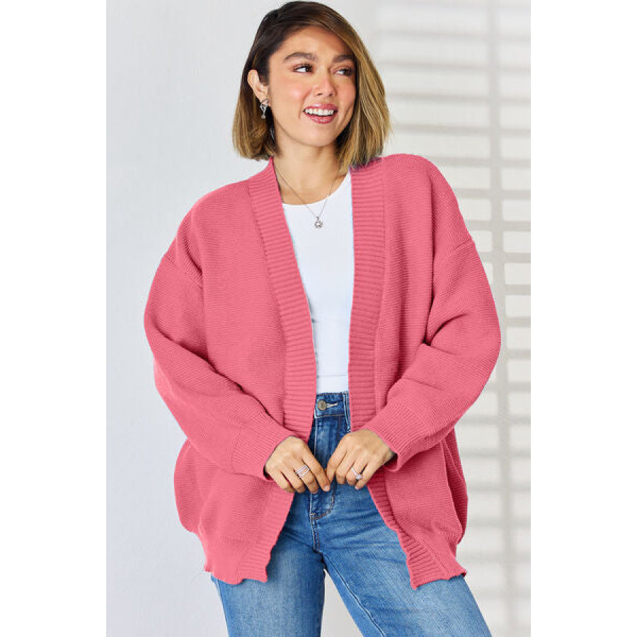 Open Front Dropped Shoulder Cardigan Strawberry / S Apparel and Accessories