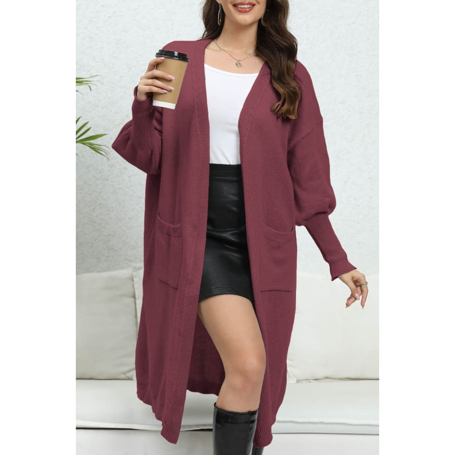 Open Front Dropped Shoulder Cardigan Wine / One Size