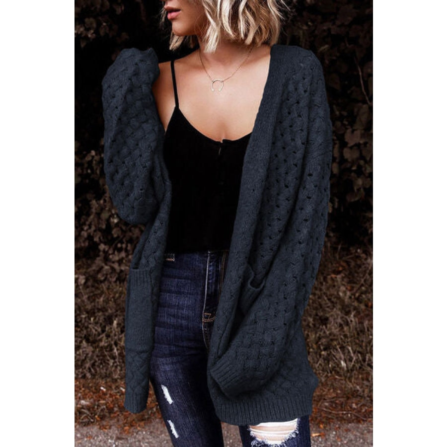 Open Front Dropped Shoulder Cardigan with Pockets Charcoal / S Clothing