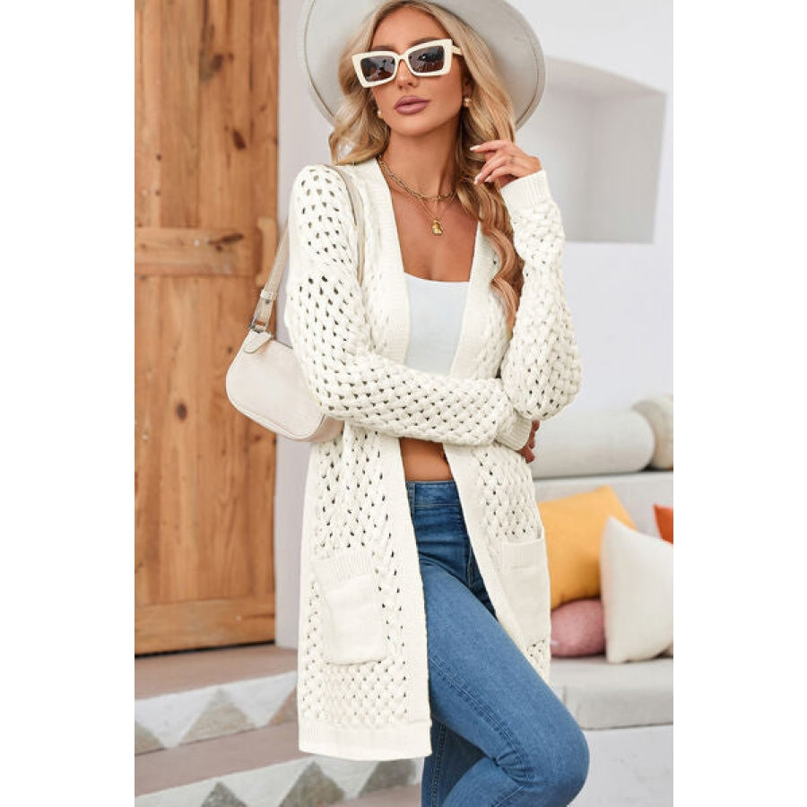 Open Front Dropped Shoulder Cardigan with Pockets Clothing