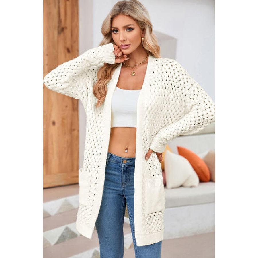 Open Front Dropped Shoulder Cardigan with Pockets Clothing