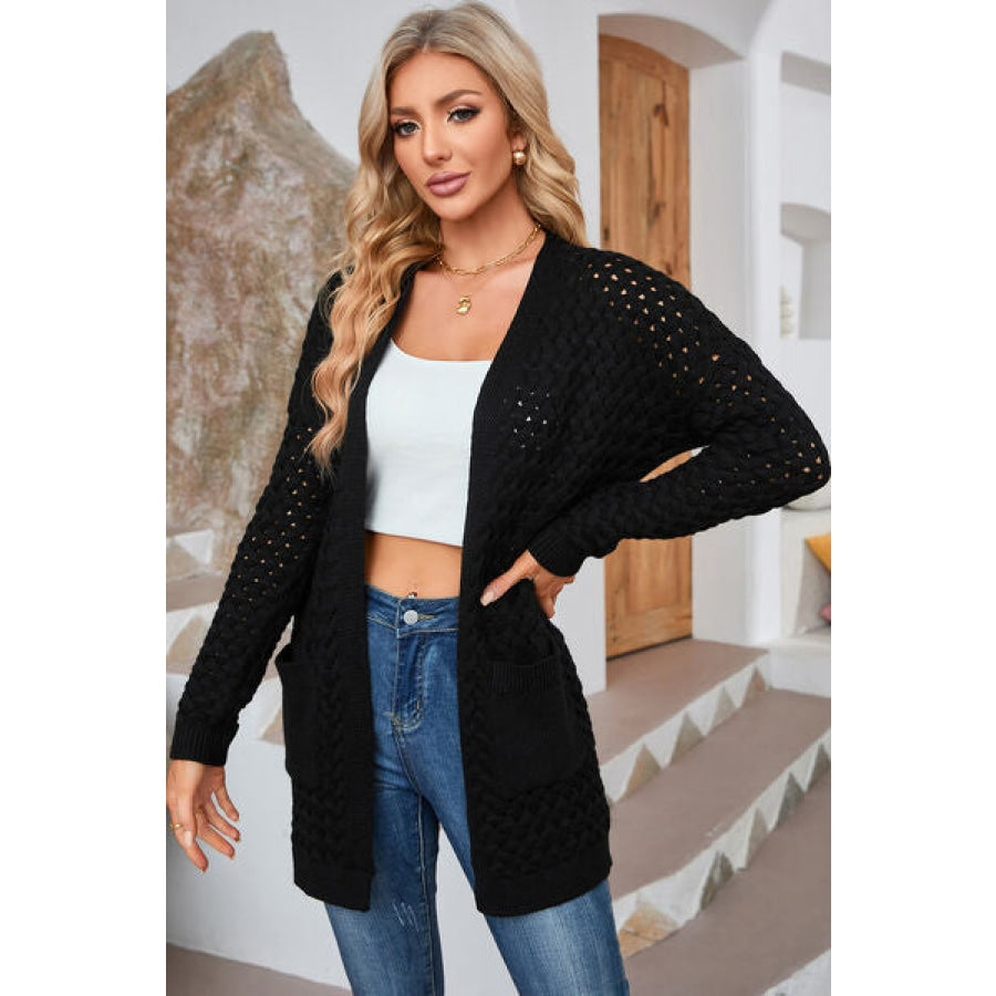 Open Front Dropped Shoulder Cardigan with Pockets Clothing