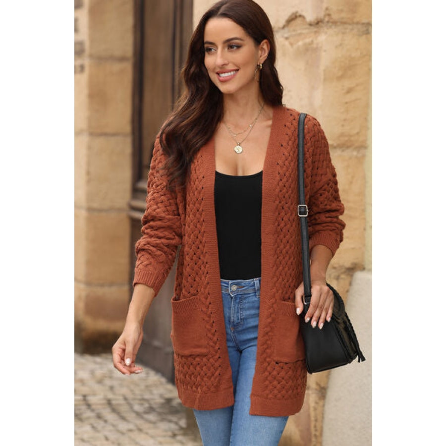 Open Front Dropped Shoulder Cardigan with Pockets Clothing