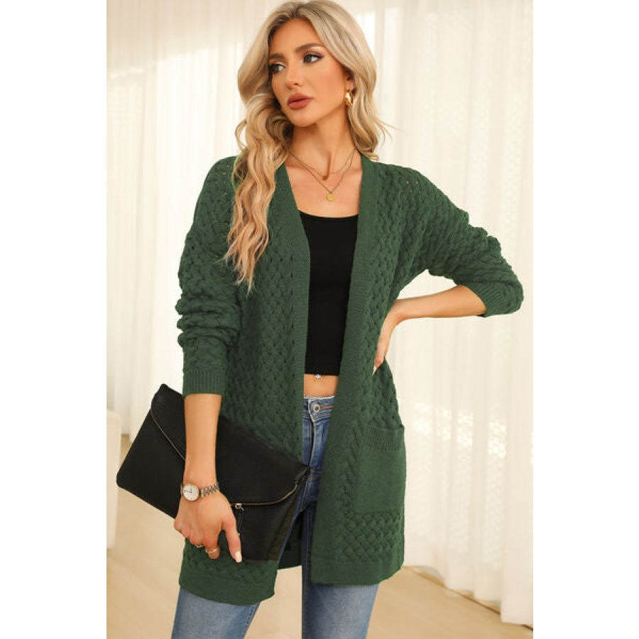 Open Front Dropped Shoulder Cardigan with Pockets Green / S Clothing