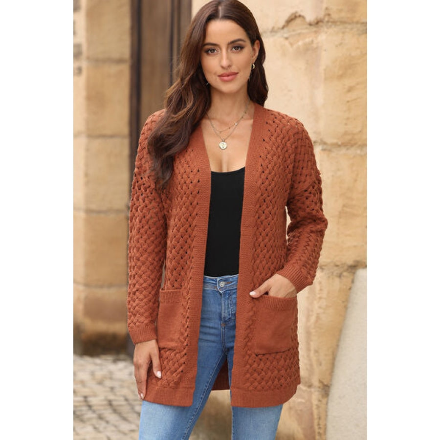 Open Front Dropped Shoulder Cardigan with Pockets Ochre / S Clothing