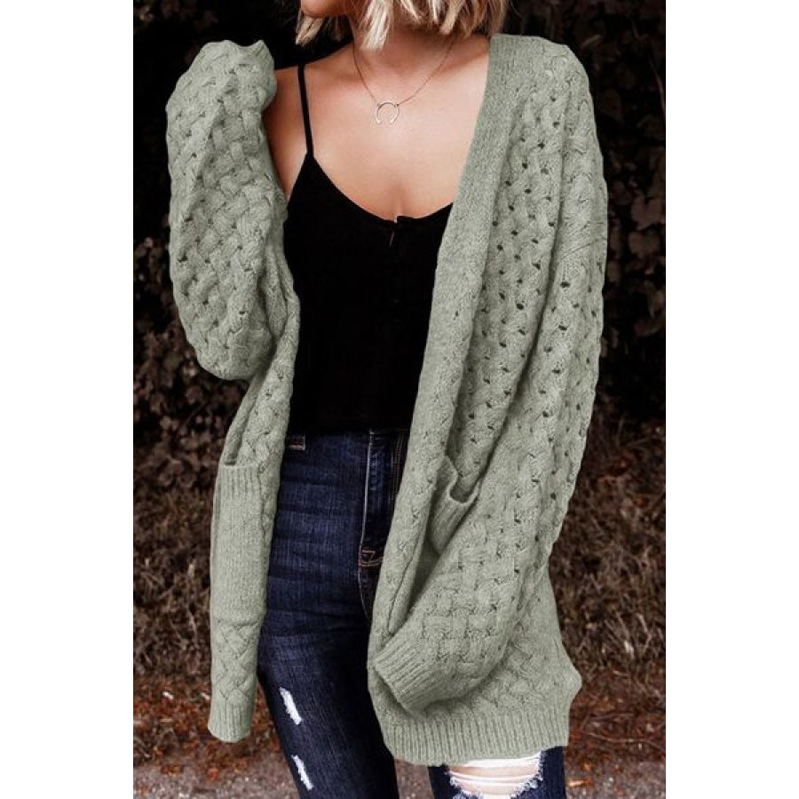 Open Front Dropped Shoulder Cardigan with Pockets Sage / S Clothing