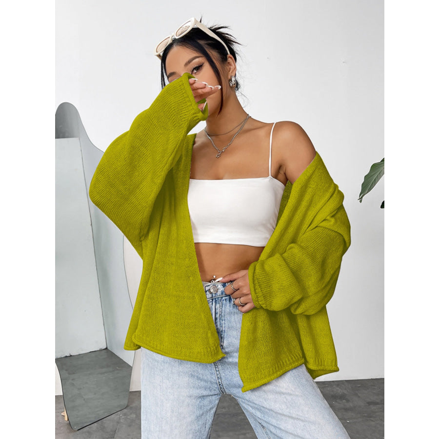 Open Front Dropped Shoulder Cardigan Yellow-Green / S Apparel and Accessories