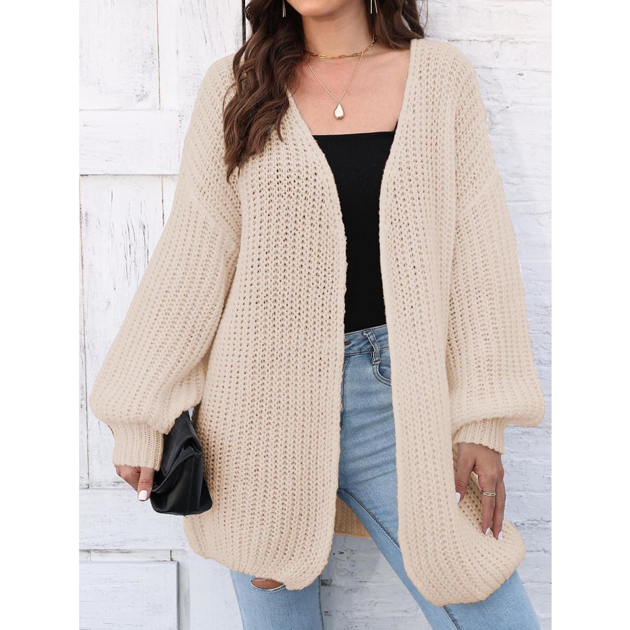 Open Front Dropped Shoulder Longline Cardigan Beige / One Size