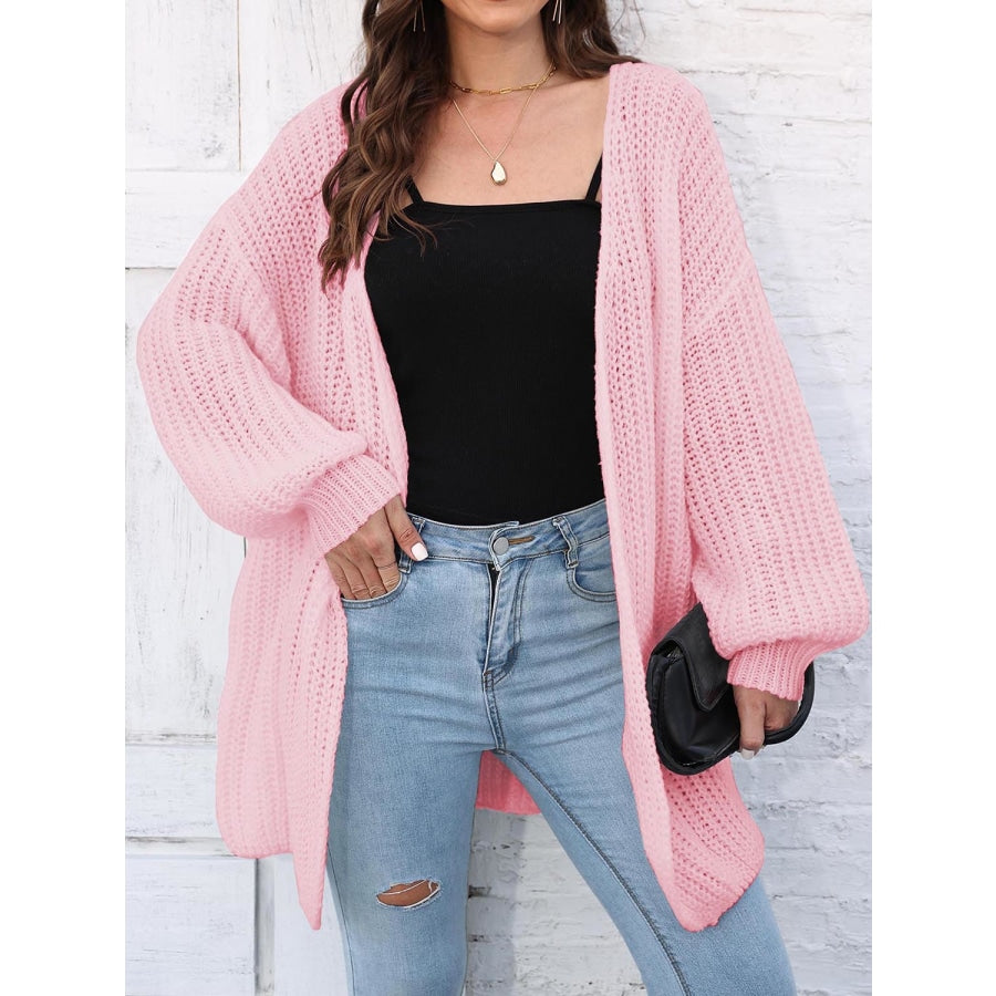 Open Front Dropped Shoulder Longline Cardigan Blush Pink / One Size