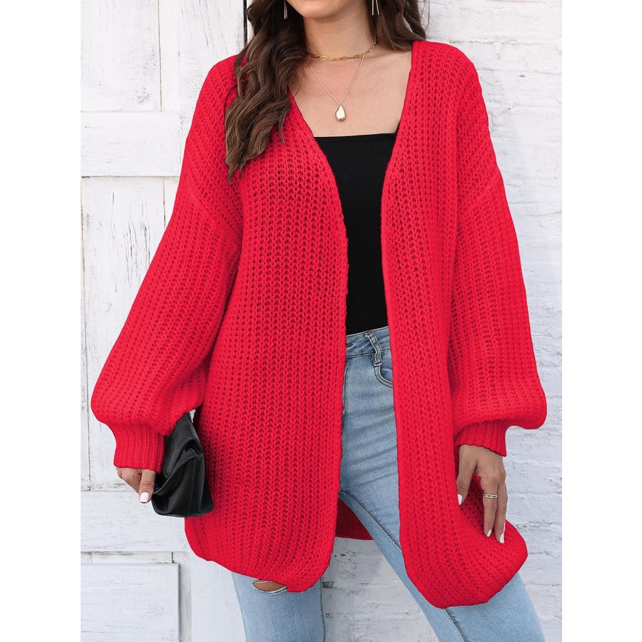 Open Front Dropped Shoulder Longline Cardigan Red / One Size