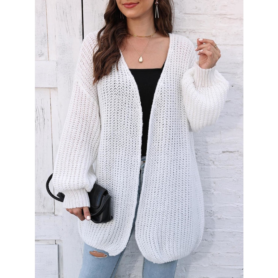 Open Front Dropped Shoulder Longline Cardigan White / One Size