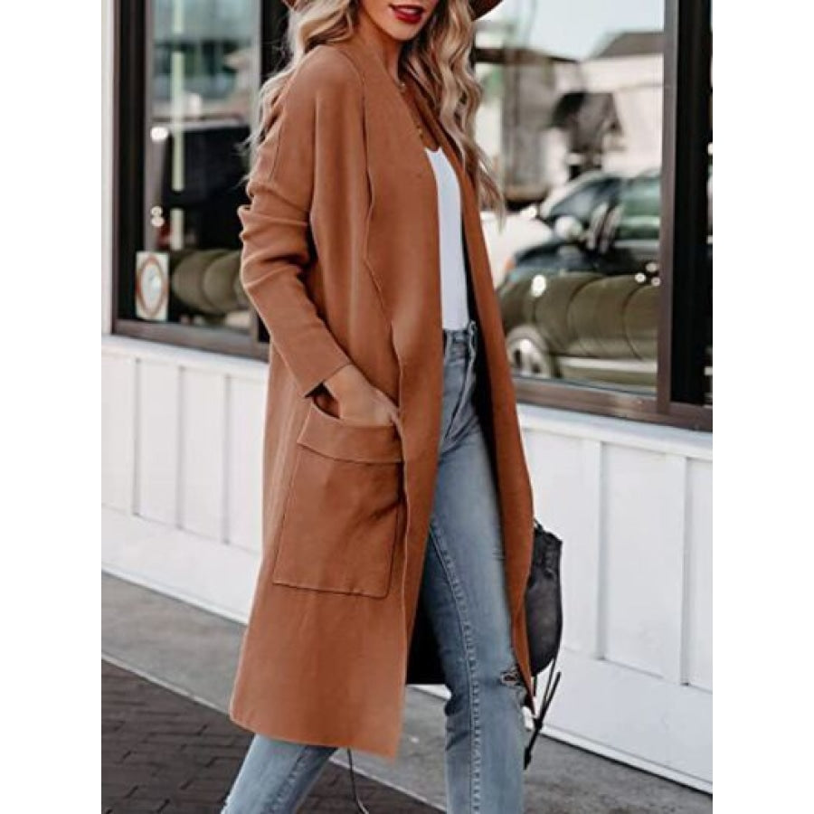 Open Front Dropped Shoulder Outerwear Caramel / S Apparel and Accessories