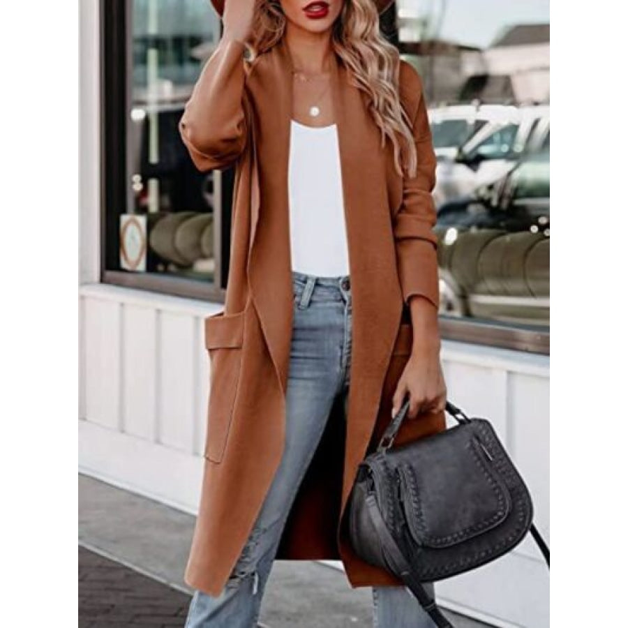 Open Front Dropped Shoulder Outerwear Caramel / S Apparel and Accessories