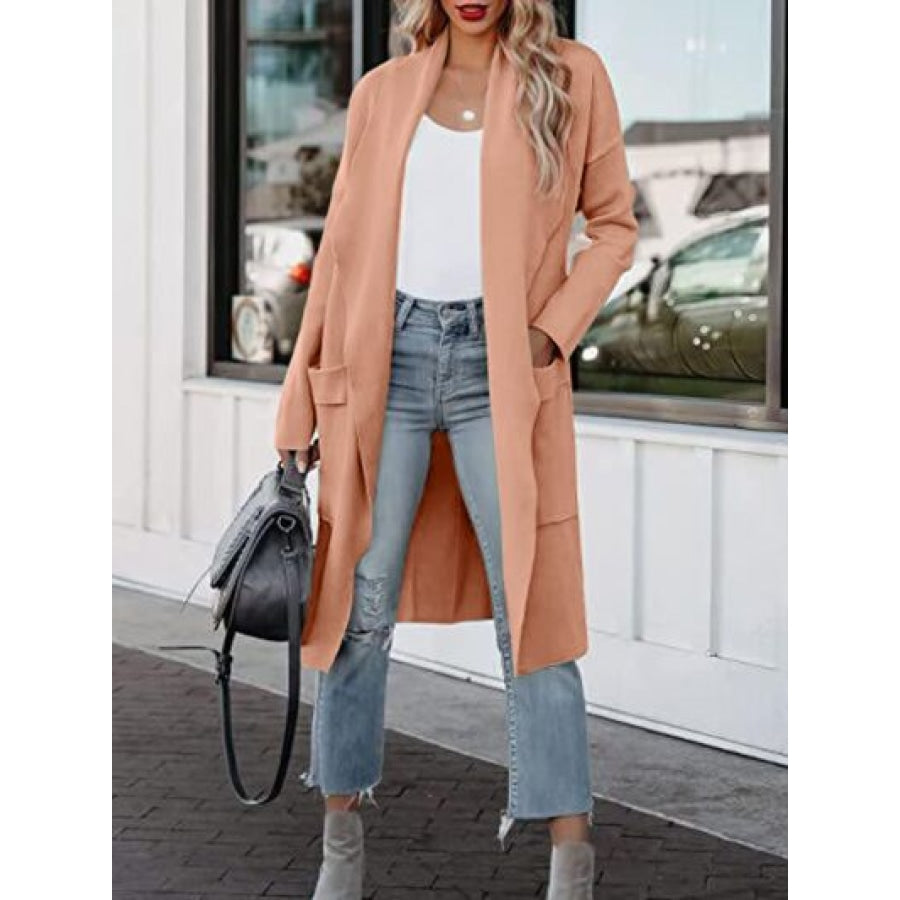 Open Front Dropped Shoulder Outerwear Coral / S Apparel and Accessories