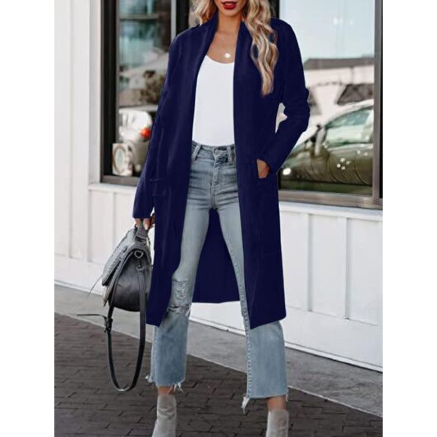 Open Front Dropped Shoulder Outerwear Navy / S Apparel and Accessories