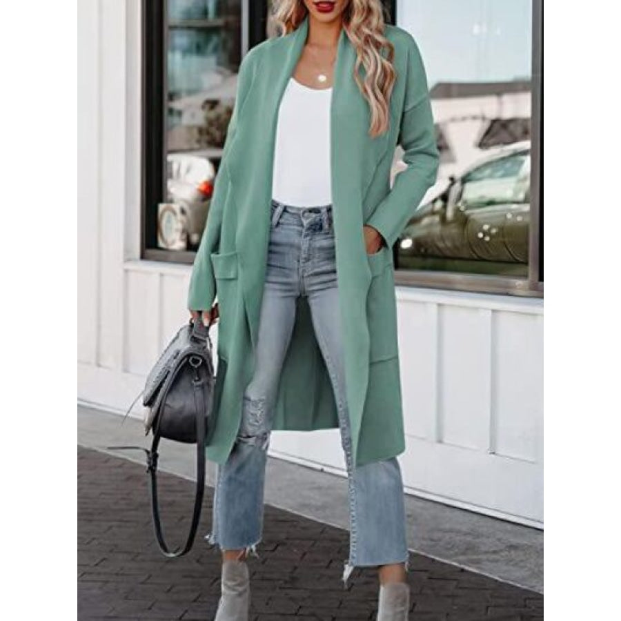 Open Front Dropped Shoulder Outerwear Teal / S Apparel and Accessories