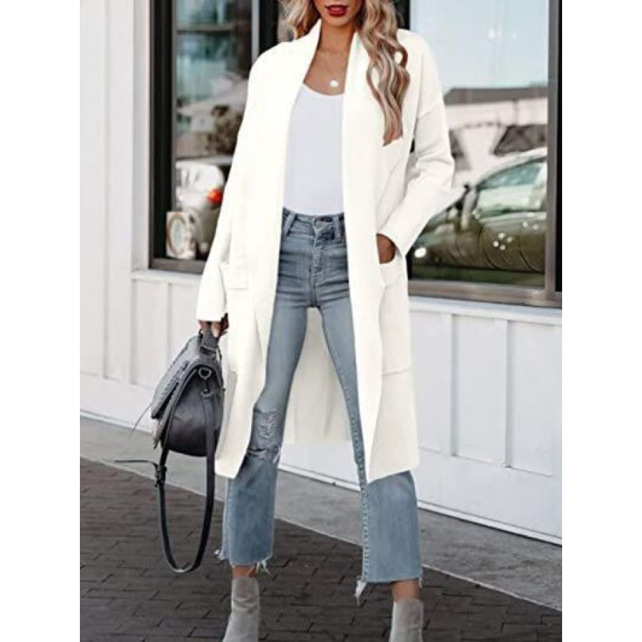 Open Front Dropped Shoulder Outerwear White / S Apparel and Accessories