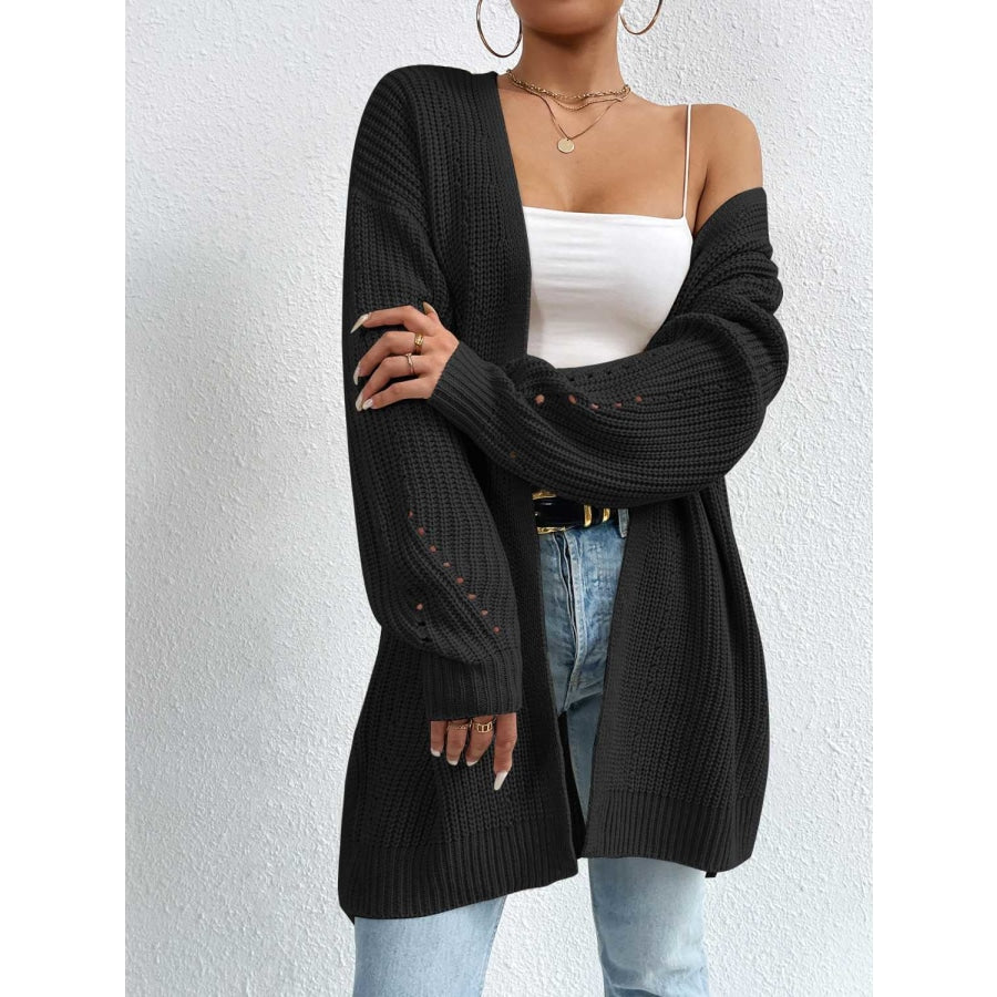 Open Front Dropped Shoulder Slit Cardigan Black / S