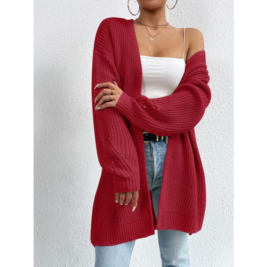 Open Front Dropped Shoulder Slit Cardigan Deep Red / S