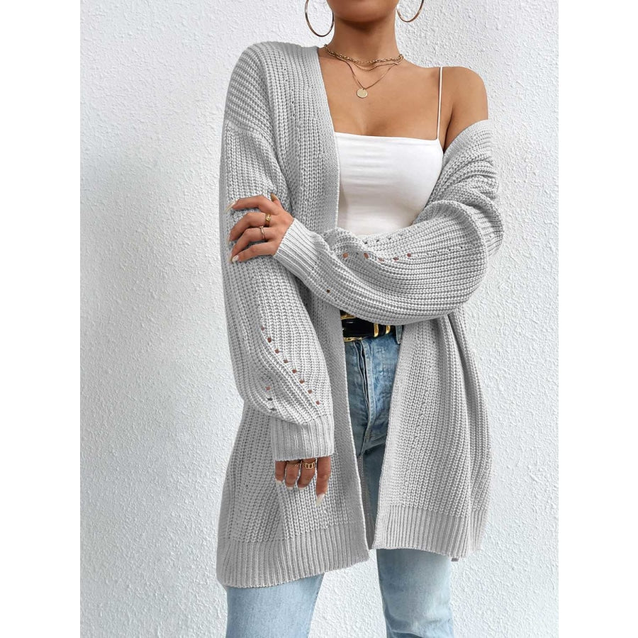 Open Front Dropped Shoulder Slit Cardigan Heather Gray / S