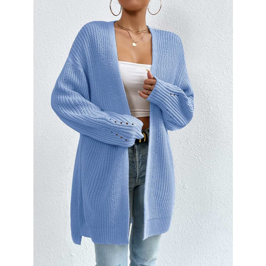 Open Front Dropped Shoulder Slit Cardigan Misty Blue / S