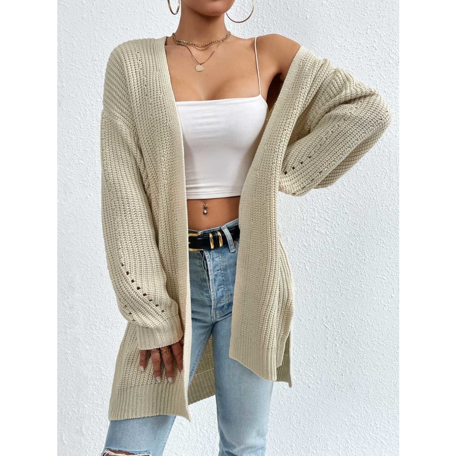 Open Front Dropped Shoulder Slit Cardigan Pastel Yellow / S