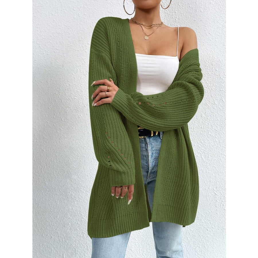 Open Front Dropped Shoulder Slit Cardigan